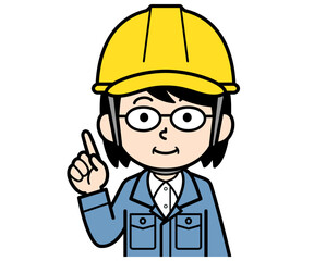 指差しするヘルメットをかぶった現場監督の中年女性