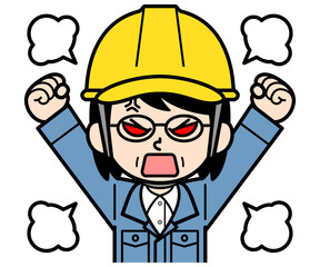 Obraz premium 激怒するヘルメットをかぶった現場監督の中年女性