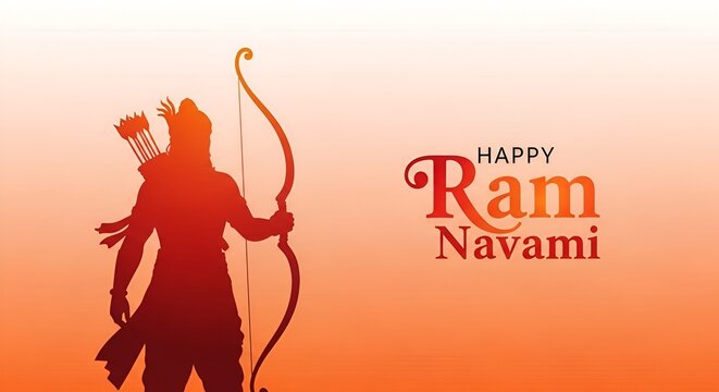 Happy Ram Navami Vector Background Design with Silhouette Lord Rama Illustration. Shree Ram Navami celebration background for religious holiday of India. Shree Ram Navmi with Lord Ram