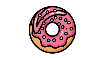 Pink glazed donut with colorful sprinkles, centered on black background