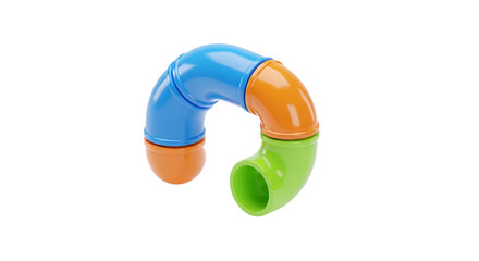 Brightly colored curved pipe sections arranged in a unique shape