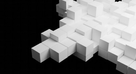 Abstract White Cubes on Black Background. Concept featuring abstract, white cubes, black background, 3d design, geometric shapes.