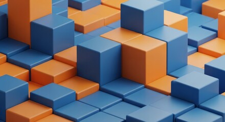 Fototapeta premium Colorful 3D Cubes Arrangement. Concept featuring 3d cubes, colorful, blue, orange, geometry.