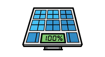 Solar panel showing 100% charge, outlined in white, on black background