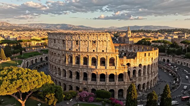 Colosseum in Rome with cityscape