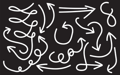 Hand drawn white arrows on black background seo illustration