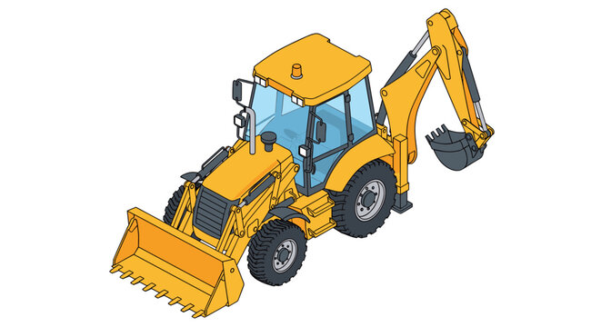 Yellow Backhoe Loader Heavy Construction Equipment.