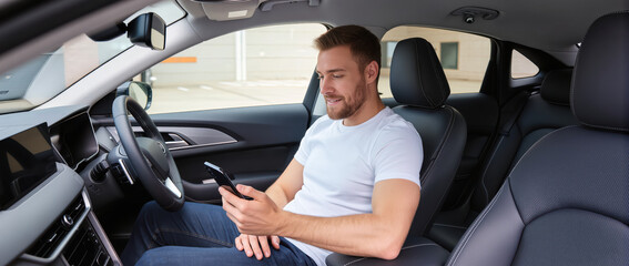 Man enjoying a moment of relaxation in his car