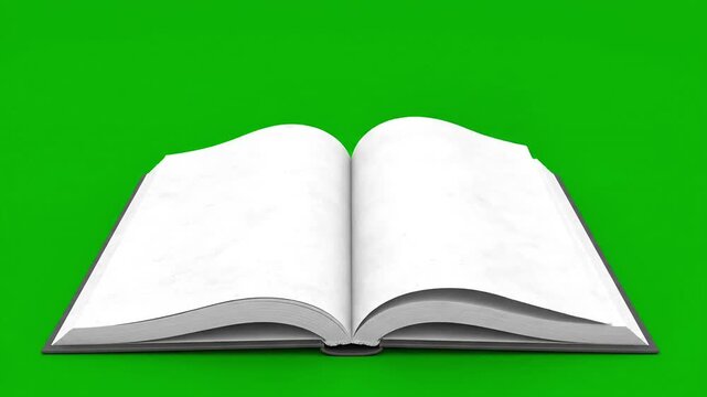 Open book with turning page on green background
