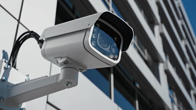Surveillance camera on building wall