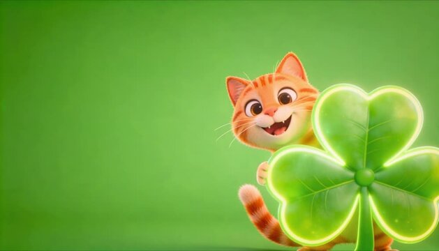 funny cartoon orange tabby cat peeking behind shamrock perfect for st patrick's day