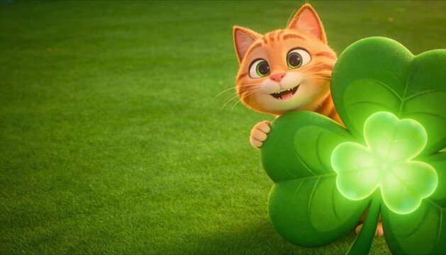 funny cartoon orange tabby cat peeking behind shamrock perfect for st patrick's day