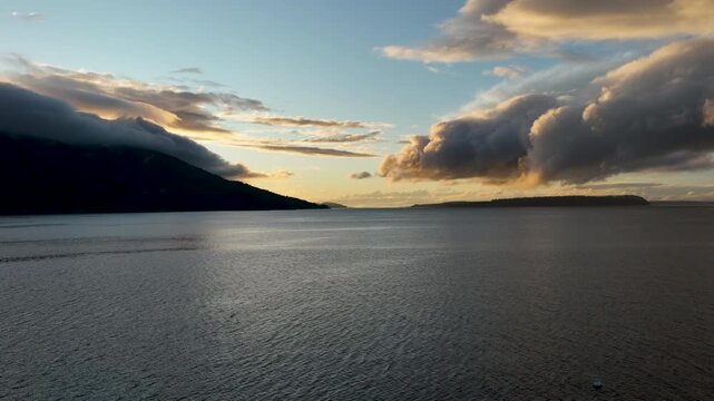 Sunset Drone Hyperlapse Looking Toward Lummi Island from Eliza Island Washington