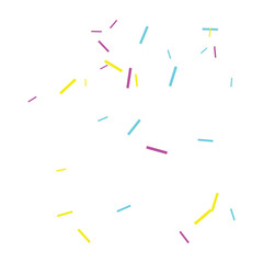 Colorful confetti pieces in yellow, pink, and blue, for celebration or party decoration, overlay effect, Isolated on transparent background, png
