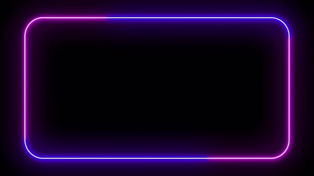 Electric pink purple Neon rounded rectangular frame with moving line loop. Transparent Alpha Channel 4K	