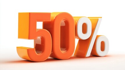 50% off sign is shown in orange and white. The sign is made up of three orange numbers and a white slash. The sign is meant to convey a sense of savings and value