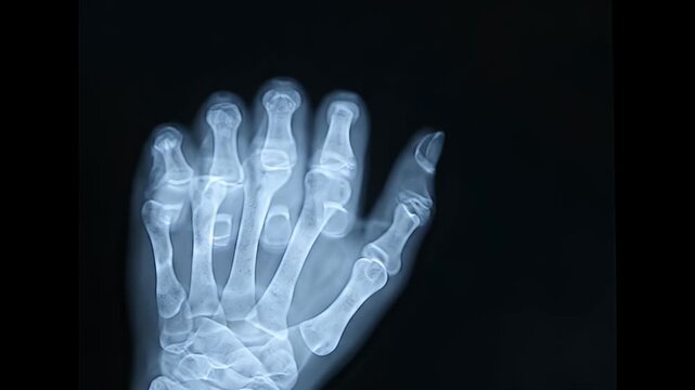 Human Hand Radiography Examining Bone Structure and Joint Health in Medical Imaging Gray Scale on