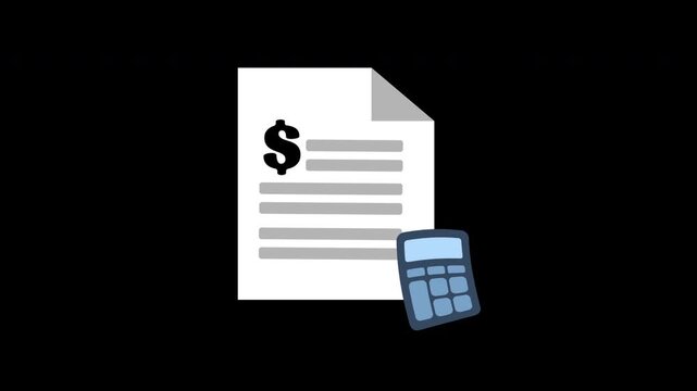 Animated accounting icon with spreadsheet, money and calculator animation
