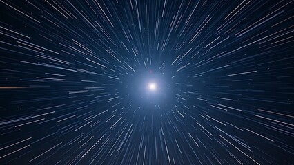 Fototapeta premium Star trails converging into a radiant point, piercing through the Milky Way in long exposure.