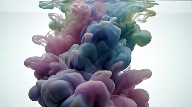 Pastel smoke in liquid, swirling beautifully on a plain background, creating an ethereal, delicate effect