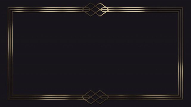 Looping geometric gold frame on transparent background, alpha channel