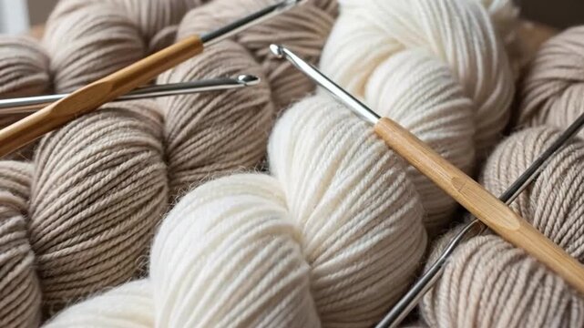 Colorful Yarn Balls and Knitting Needles Arrangement Showing Creative Crafting Process