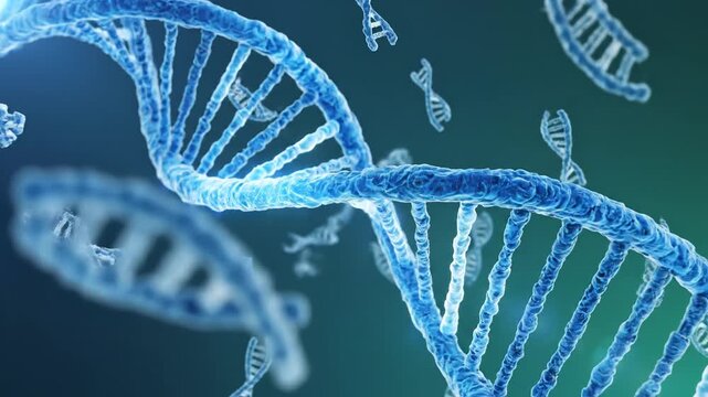 Blue DNA helix structure with fragments