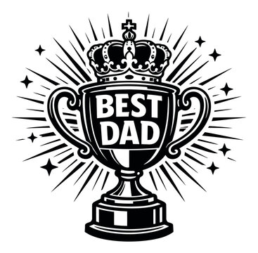 Graphic illustration of a crowned trophy depicting 'Best Dad' text for Father's Day