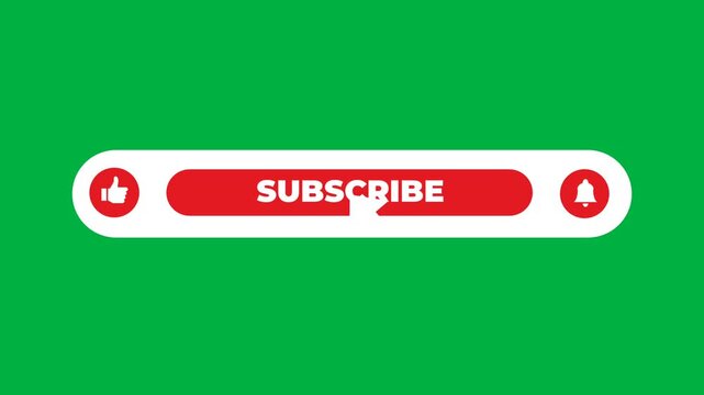 Pop up youtube subscribe like bell icon button clicked animation motion graphic with chroma green screen clip template 4k
