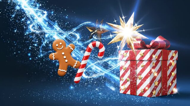 Christmas gift box and candy cane