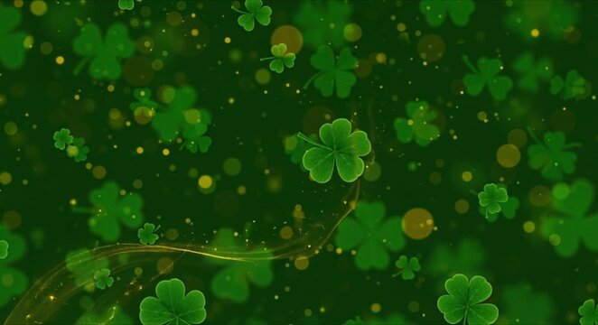 seamless looping emerald green background with drifting shamrocks perfect for st patrick's day