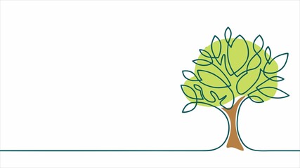 Obraz premium Single line art green tree – sustainability and eco friendly growth concept illustration
