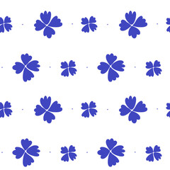 Obraz premium Clover floral pattern minimalist blue vector four leaf seamless art irish lucky print graphic spring summer white background.