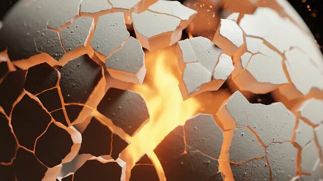 Close up of a cracked eggshell revealing a glowing core