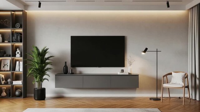Modern living room interior with tv and furniture on white background
