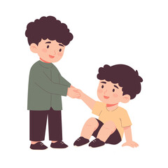 Helping a Friend Stand Up &ndash; Kindness Character Illustration