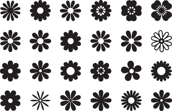 Floral Design Array: A meticulously crafted assortment of floral designs, each silhouette offering a unique interpretation of botanical beauty, perfect for a variety of creative applications. 