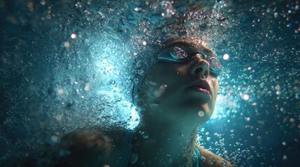 Female Swimmer Underwater Bubbles