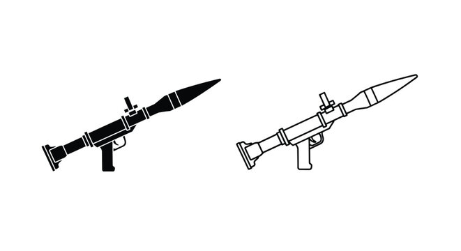 Black and white illustration of two rocket launchers side and top views