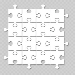 Realistic White Jigsaw Puzzle Template. Vector