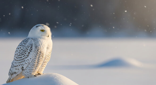 Snowy owl on winter landscape