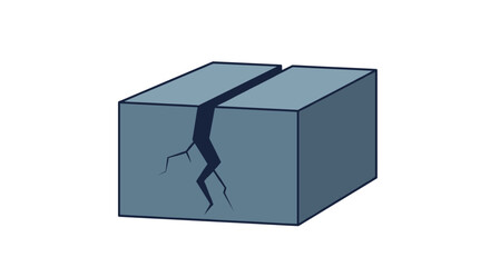 Abstract cracked grey block illustration depicting damage, stress, and structural failure, symbolizing problems, challenges, or broken foundations.