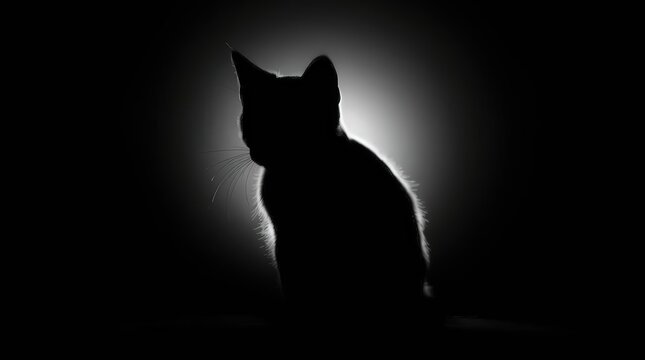 Mysterious black cat silhouette in dramatic lighting