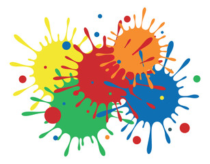 Fototapeta premium Vibrant graphic paint splatter set featuring multiple overlapping colorful paint splatters and droplets for abstract artistic designs