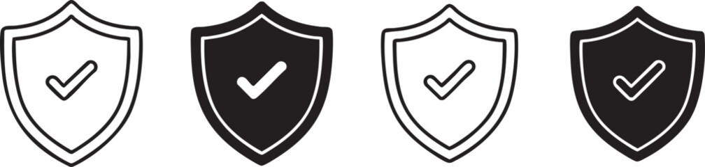 Shield Check Icon Set Security Protection Verification Symbols © Pixora Creative