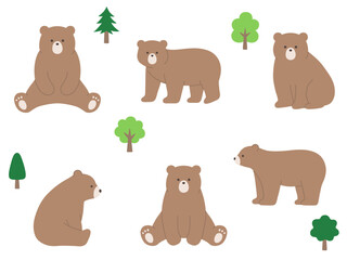 かわいいくまのベクターイラストセット。熊、動物