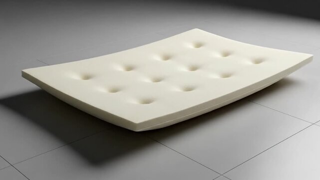 Progression of a cushioned foam mattress pad from flat to curved state showcasing durability and flexibility over multiple frames