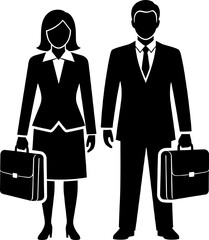 Business People Silhouette Vector, Business Man and Woman Corporate Professionals Silhouette with Briefcase Vector Illustration Isolated on White Background