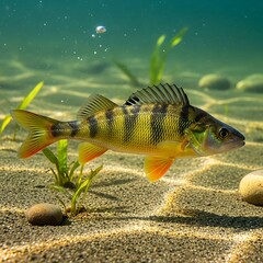 Pike Fish Swimming in Clear Water.