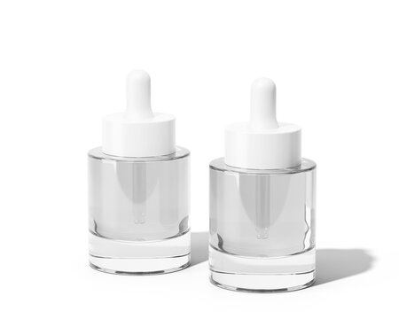 Blank White 30ml Cosmetic Dropper Bottle Packaging Isolated On Transparent Background, Png, Prepared For Mockup, 3D Render.